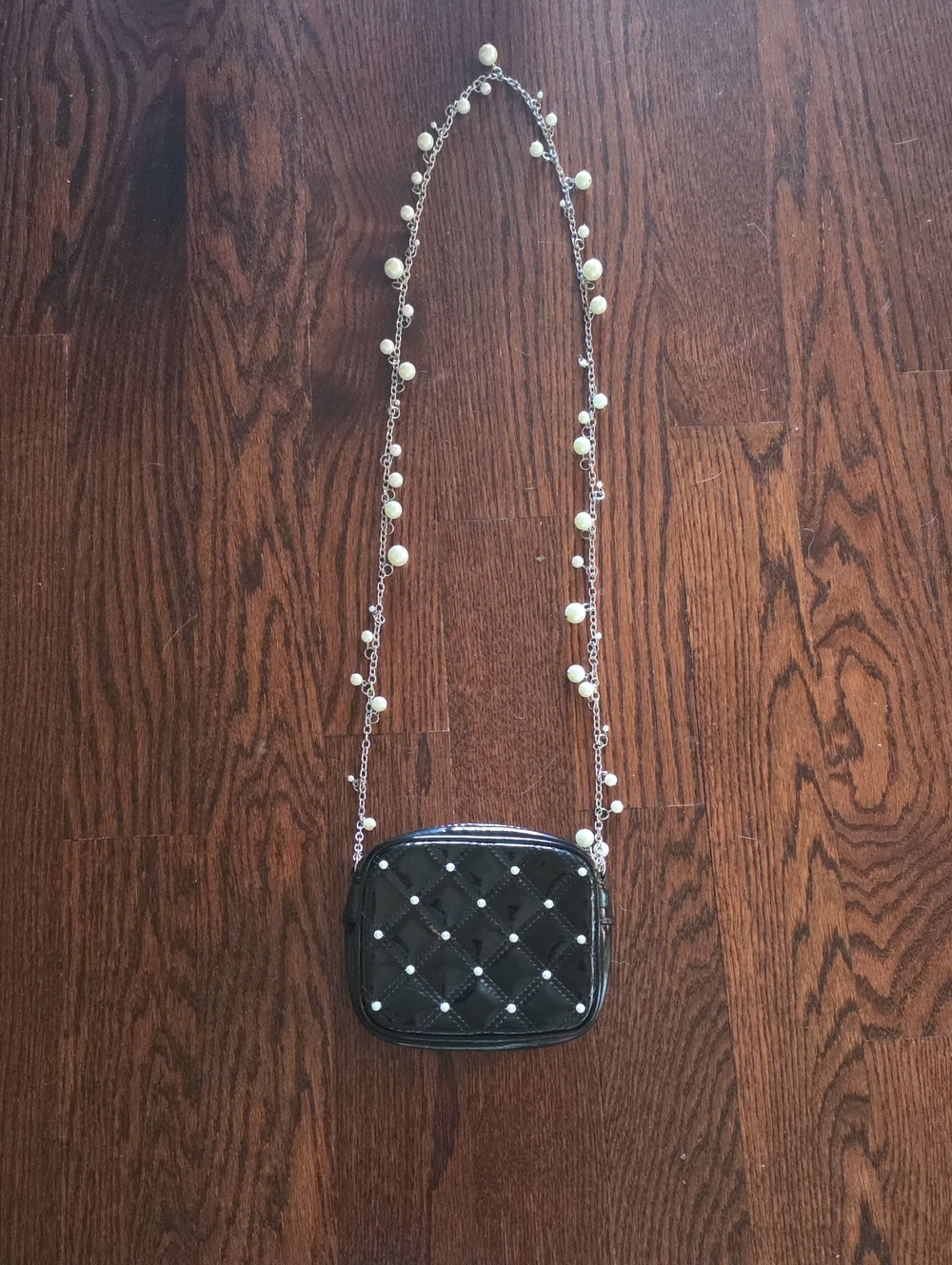 Women's Black Quilted Crossbody Bag with Pearl Chain WHITE HOUSE BLACK MARKET